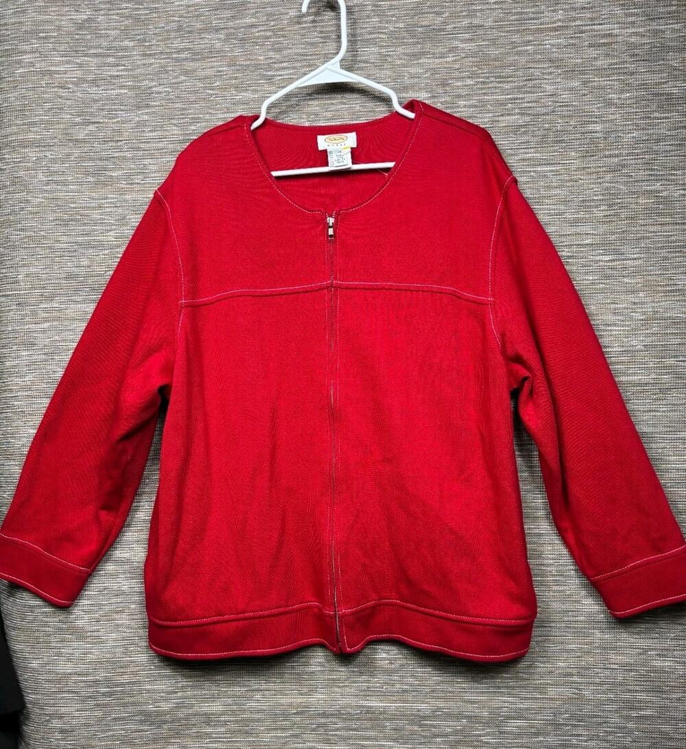 Talbots Jacket Womens Size 2X Red Full Zip Long Sleeve Pockets Cotton Casual